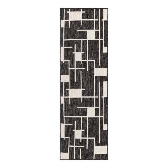 Unique Loom Outdoor Modern Collection Area Rug - Checker (2' x 6' 1" Runner Black and White)