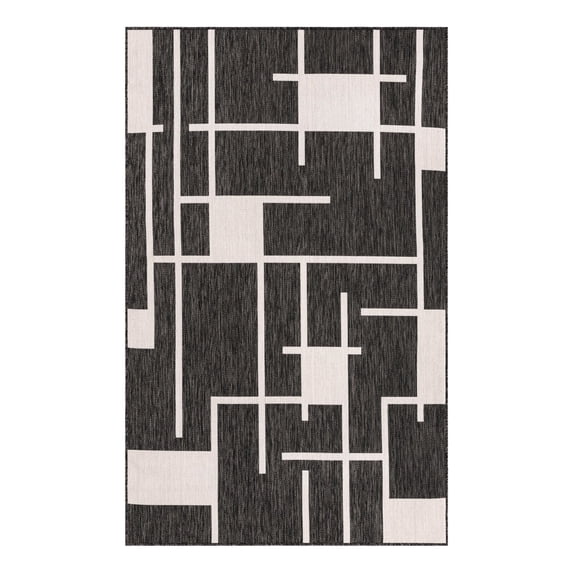 Unique Loom Outdoor Modern Collection Area Rug - Checker (5' 3" x 8' Rectangle Black and White)