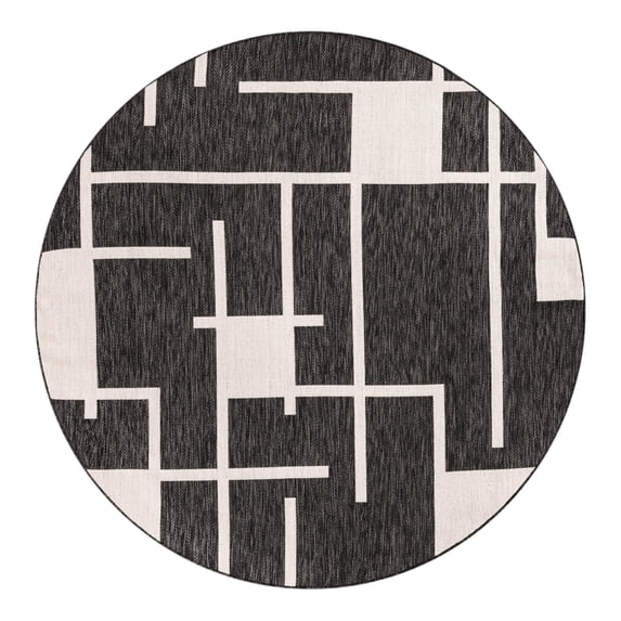 Unique Loom Outdoor Modern Collection Area Rug - Checker (6' 1" Round Black and White)