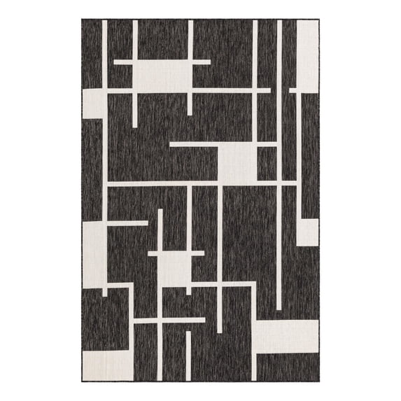Unique Loom Outdoor Modern Collection Area Rug - Checker (6' 1" x 9' Rectangle Black and White)