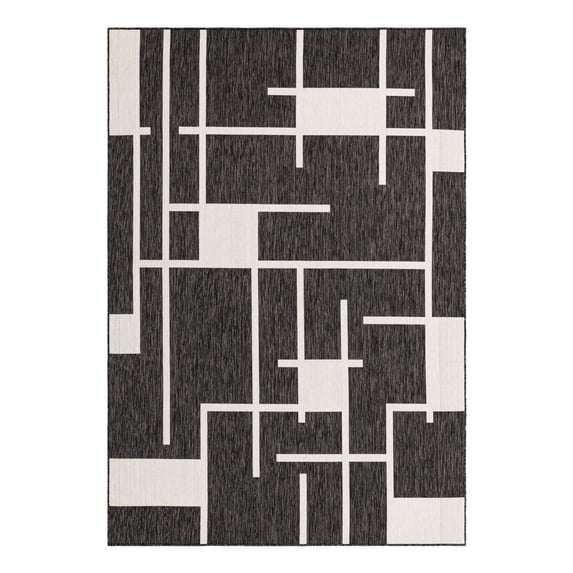 Unique Loom Outdoor Modern Collection Area Rug - Checker (7' 1" x 10' Rectangle Black and White)