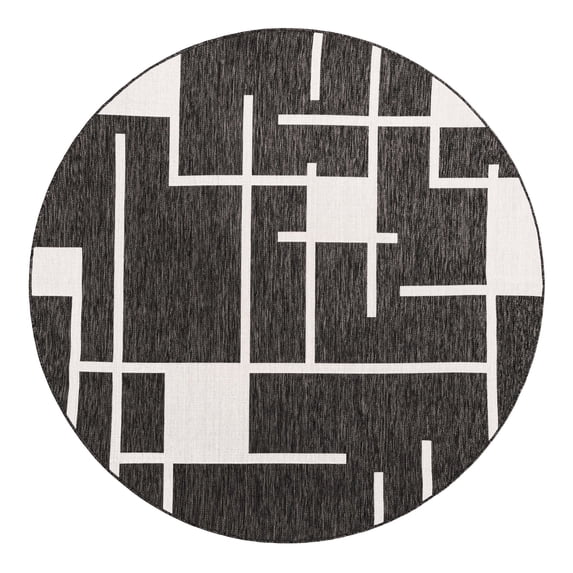 Unique Loom Outdoor Modern Collection Area Rug - Checker (7' 10" Round Black and White)
