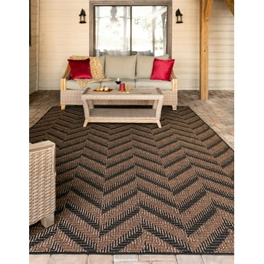 Unique Loom Outdoor Modern Collection Area Rug - Chevron (2' 2" x 3' Rectangle Brown/Black)