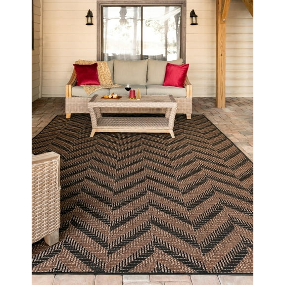 Unique Loom Outdoor Modern Collection Area Rug - Chevron (3' 3" x 5' 1" Rectangle Brown/Black)
