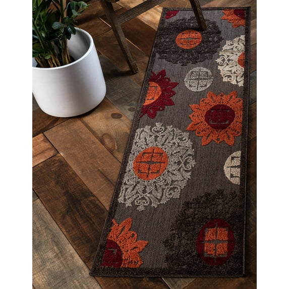 Unique Loom Outdoor Modern Collection Area Rug - Chicago (2' x 6' 1" Runner Brown/Orange)