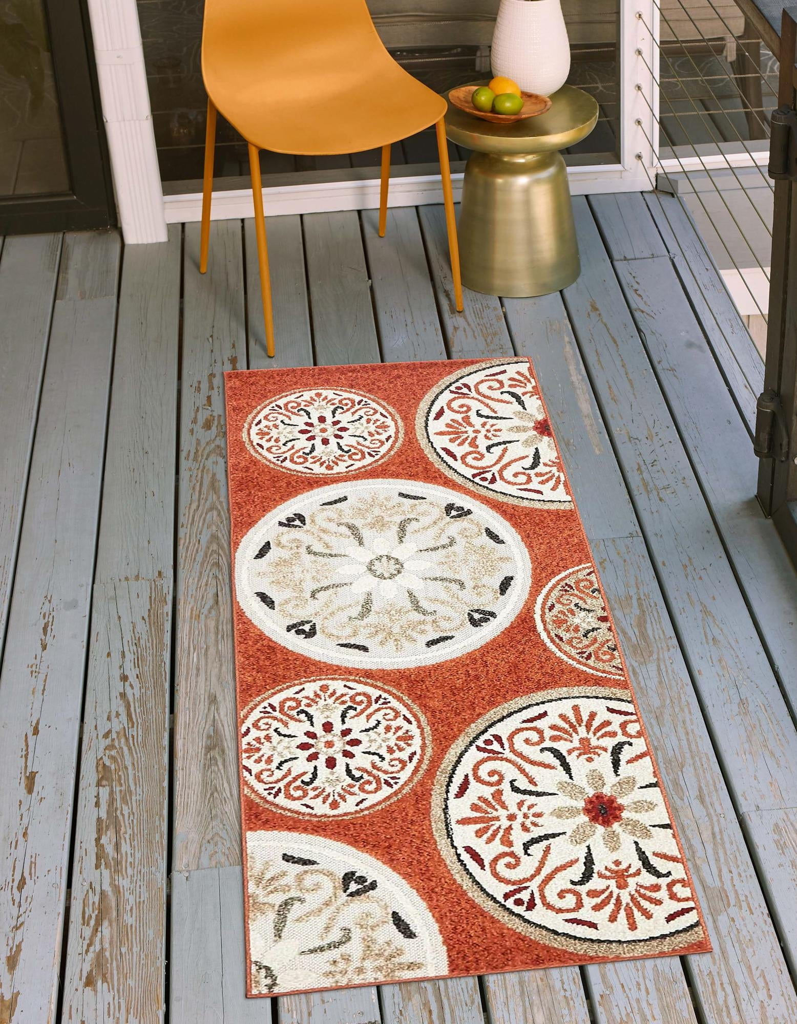 Unique Loom Outdoor Modern Collection Area Rug - Circles (2' x 6' 1" Runner Terracotta/Burgundy)