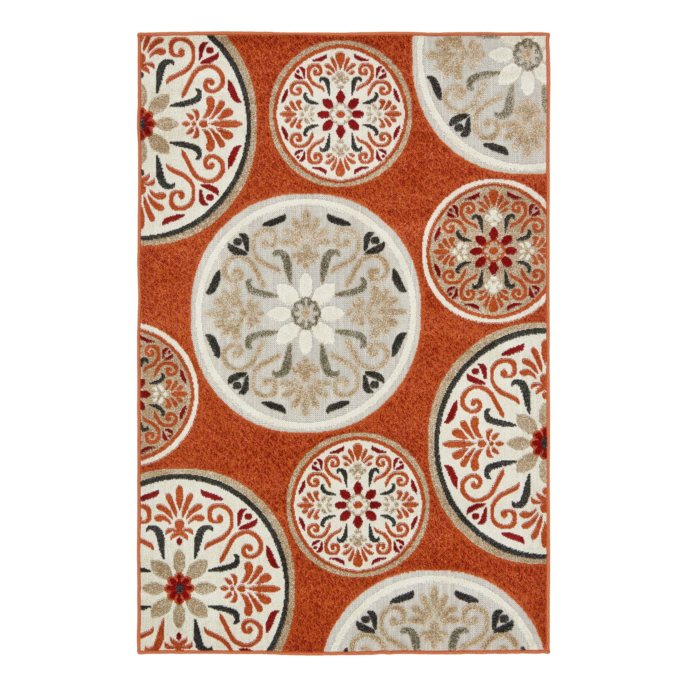 Terracotta Ivory Abstract 4' x 6' Easy-Care Outdoor Rug