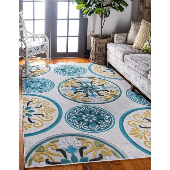 Unique Loom Outdoor Modern Collection Area Rug - Circles (6' x 9' Rectangle Cream/Black)