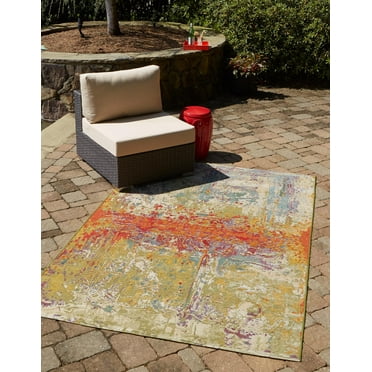Unique Loom Outdoor Modern Collection Area Rug - Crumpled (2' 2" x 3' 1" Rectangle Multi/Gold)