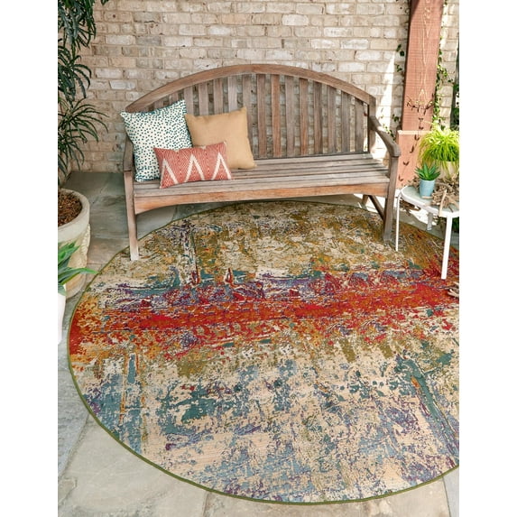 Unique Loom Outdoor Modern Collection Area Rug - Crumpled (3' 3" Round Multi/Gold)