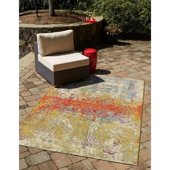 Unique Loom Outdoor Modern Collection Area Rug - Crumpled (6' x 9' Rectangle Multi/Gold)