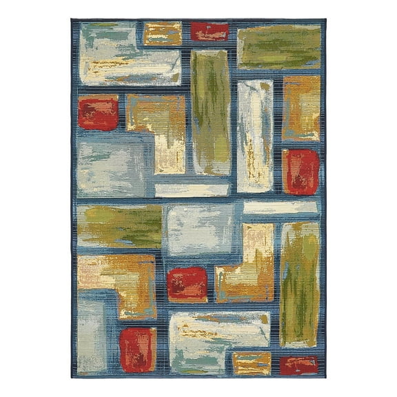 Unique Loom Outdoor Modern Collection Area Rug - Cubed (4' 1" x 6' 1" Rectangle Multi/Blue)