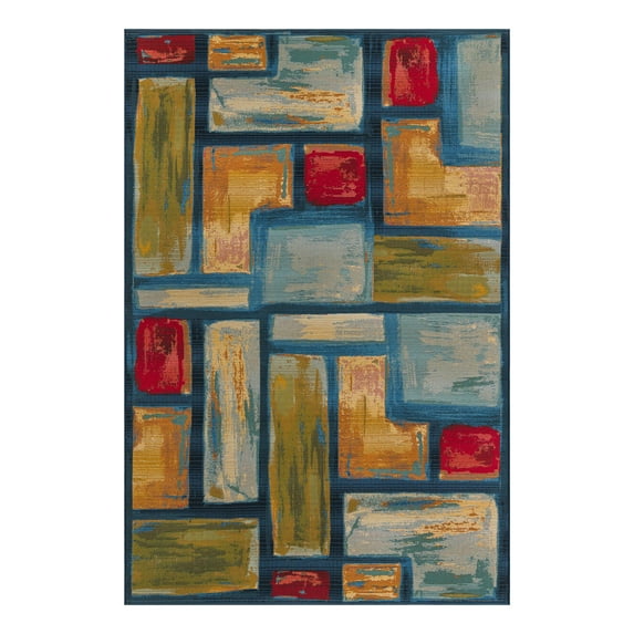 Unique Loom Outdoor Modern Collection Area Rug - Cubed (5' 3" x 8' Rectangle Multi/Blue)