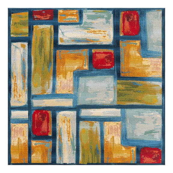Unique Loom Outdoor Modern Collection Area Rug - Cubed (6' 1" Square Multi/Blue)