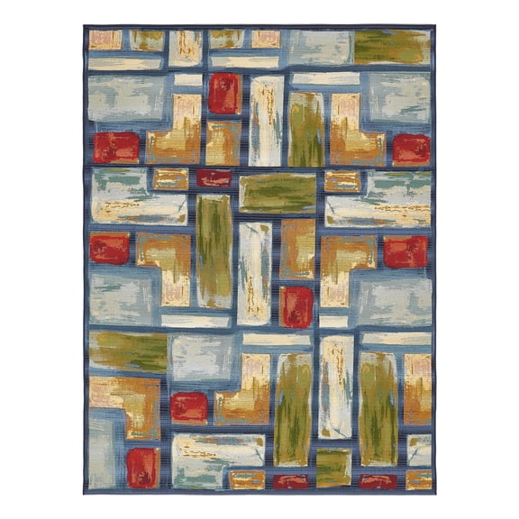 Unique Loom Outdoor Modern Collection Area Rug - Cubed (8' x 11' 4" Rectangle Multi/Blue)