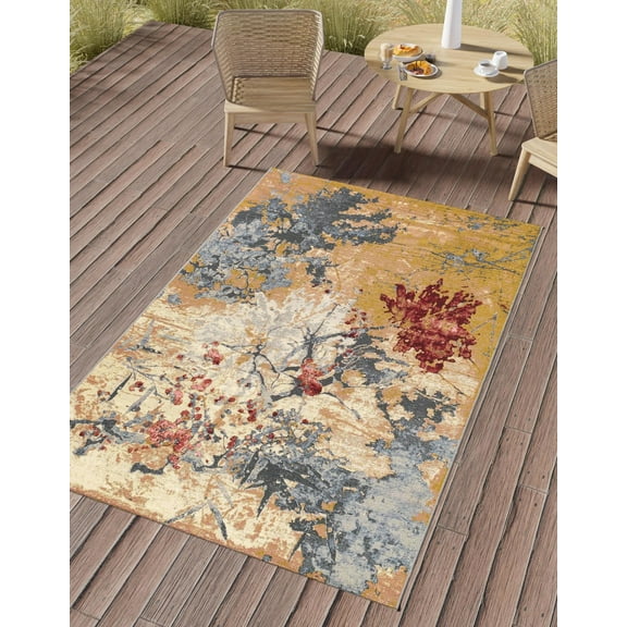 Unique Loom Outdoor Modern Collection Area Rug - Foliage (4' 1" x 6' 1" Rectangle Multi/Gray)