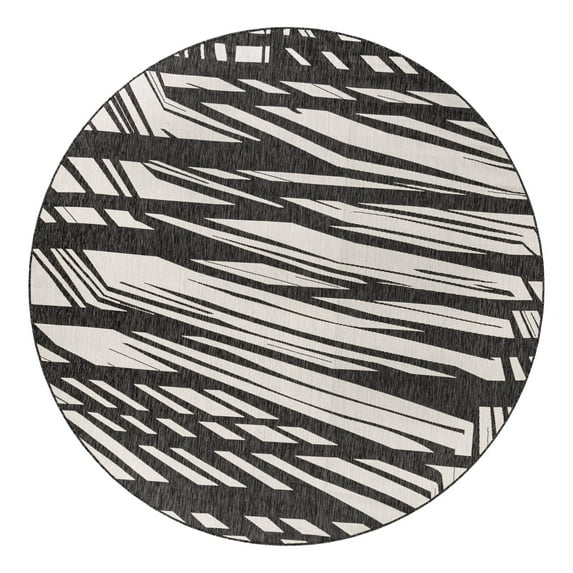 Unique Loom Outdoor Modern Collection Area Rug - Greyscale (10' Round Black and White)