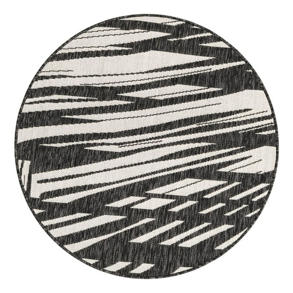 Unique Loom Outdoor Modern Collection Area Rug - Greyscale (3' 1" Round Black and White)