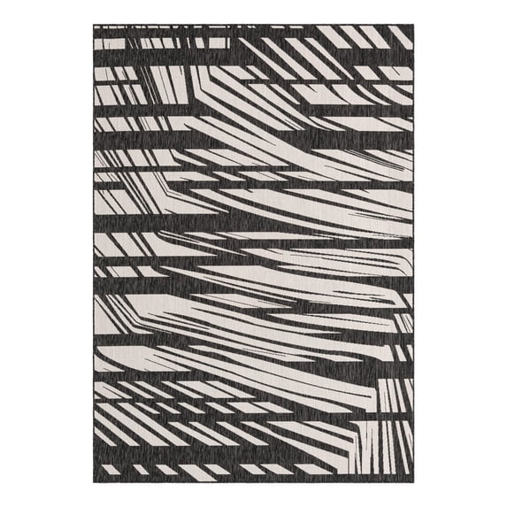 Unique Loom Outdoor Modern Collection Area Rug - Greyscale (7' 1" x 10' Rectangle Black and White)