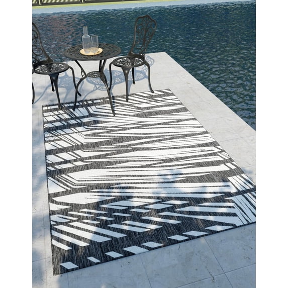 Unique Loom Outdoor Modern Collection Area Rug - Greyscale (9' x 12' Rectangle Black and White)