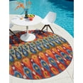 thumbnail image 1 of Unique Loom Outdoor Modern Collection Area Rug - Ikat (5' 1" Round Multi/Burgundy), 1 of 11
