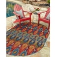 thumbnail image 1 of Unique Loom Outdoor Modern Collection Area Rug - Ikat (5' 3" x 8' Oval Multi/Burgundy), 1 of 9