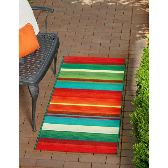 Unique Loom Outdoor Modern Collection Area Rug - Jaco (2'  x 4' 1" Runner Multi/Light Blue)