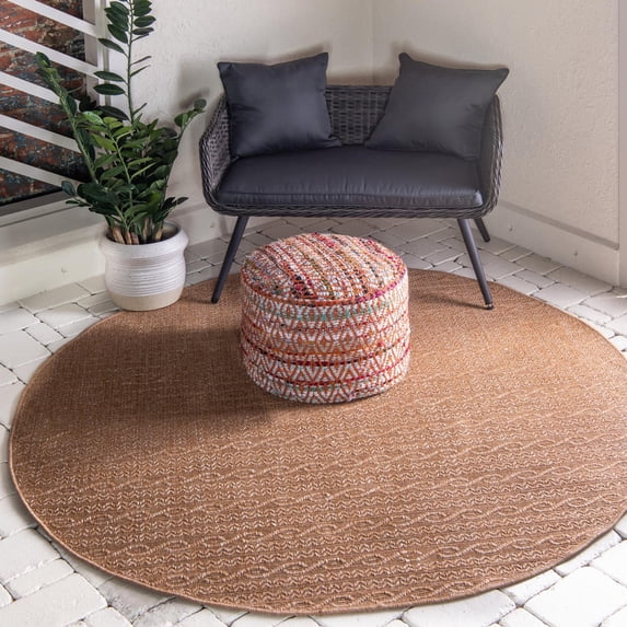 Unique Loom Outdoor Modern Collection Area Rug - Links (6' Round Light Brown/Brown)