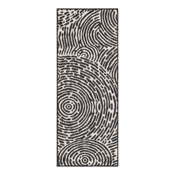 Unique Loom Outdoor Modern Collection Area Rug - Maze (2' x 5' 3" Runner Black and White)