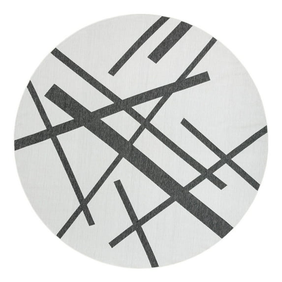 Unique Loom Outdoor Modern Collection Area Rug - Mikado (12' Round Black and White)
