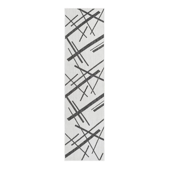 Unique Loom Outdoor Modern Collection Area Rug - Mikado (2' x 8' Runner Black and White)