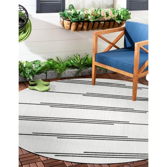 Unique Loom Outdoor Modern Collection Area Rug - Miranda (10' Round White and Black)