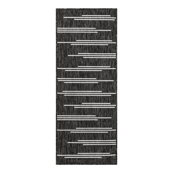 Unique Loom Outdoor Modern Collection Area Rug - Miranda (2' x 5' 3" Runner Black and White)