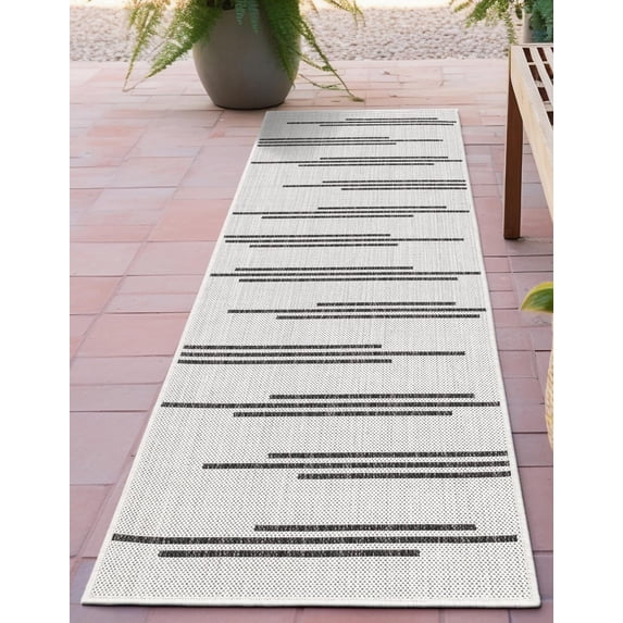 Unique Loom Outdoor Modern Collection Area Rug - Miranda (2' x 5' 3" Runner White and Black)