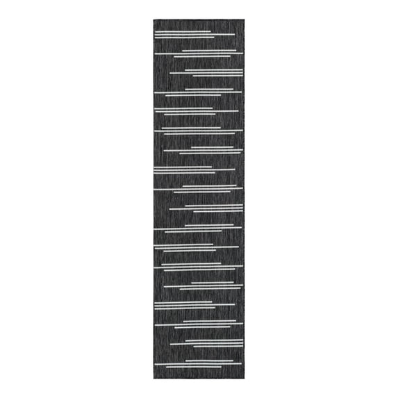 Unique Loom Outdoor Modern Collection Area Rug - Miranda (2' x 8' Runner Black and White)