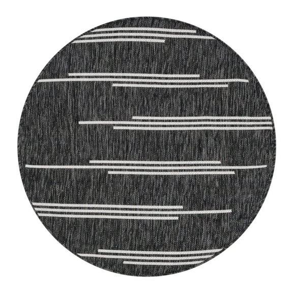 Unique Loom Outdoor Modern Collection Area Rug - Miranda (3' 3" Round Black and White)