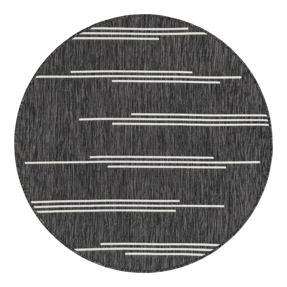 Unique Loom Outdoor Modern Collection Area Rug - Miranda (4' 1" Round Black and White)