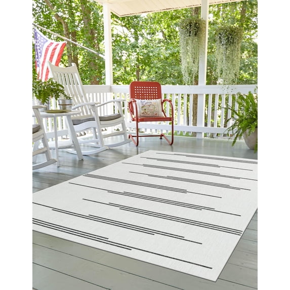 Unique Loom Outdoor Modern Collection Area Rug - Miranda (6' 1" x 9' Rectangle White and Black)