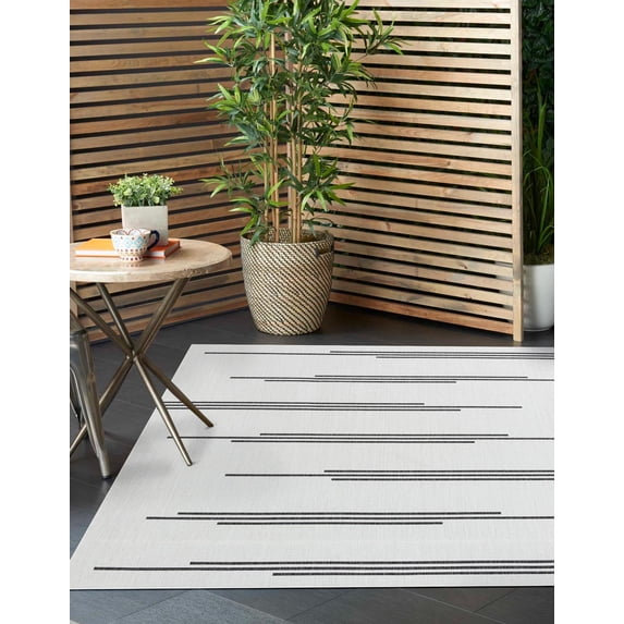 Unique Loom Outdoor Modern Collection Area Rug - Miranda (7' 10" Square White and Black)