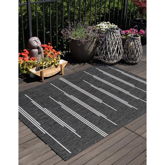 Unique Loom Outdoor Modern Collection Area Rug - Miranda (9' x 12' Rectangle Black and White)