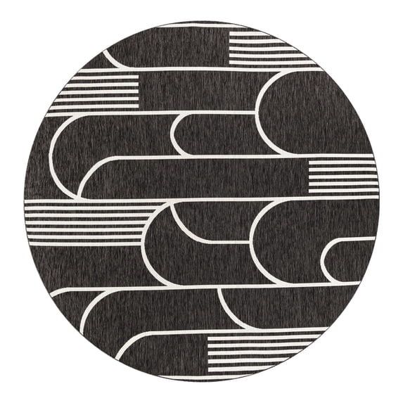 Unique Loom Outdoor Modern Collection Area Rug - Mod (10' Round Black and White)