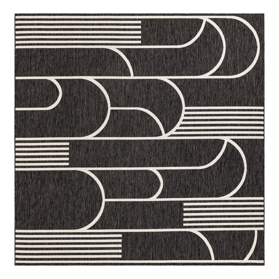 Unique Loom Outdoor Modern Collection Area Rug - Mod (10' Square Black and White)