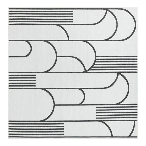 Unique Loom Outdoor Modern Collection Area Rug - Mod (10' Square White and Black)
