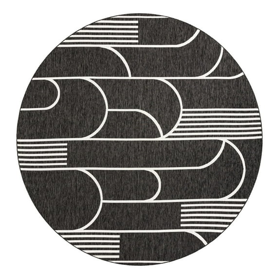 Unique Loom Outdoor Modern Collection Area Rug - Mod (12' Round Black and White)
