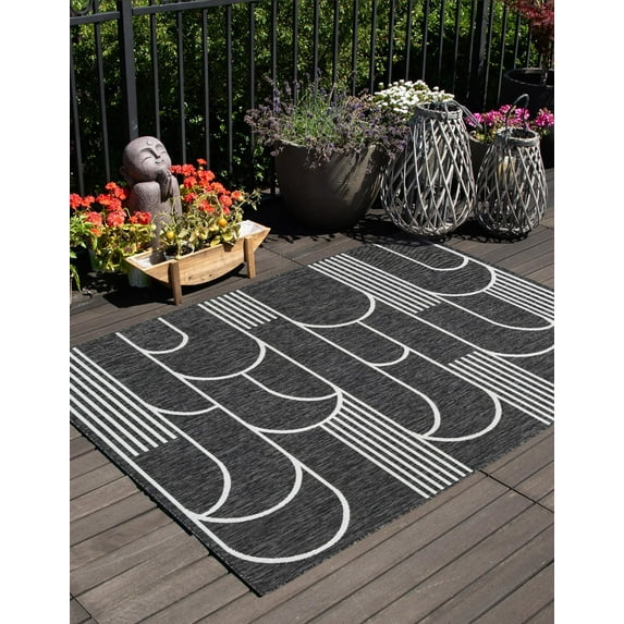 Unique Loom Outdoor Modern Collection Area Rug - Mod (2' x 3' 1" Rectangle Black and White)