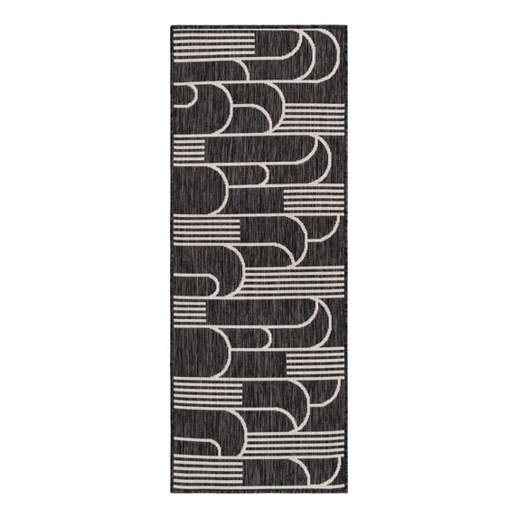 Unique Loom Outdoor Modern Collection Area Rug - Mod (2' x 5' 3" Runner Black and White)