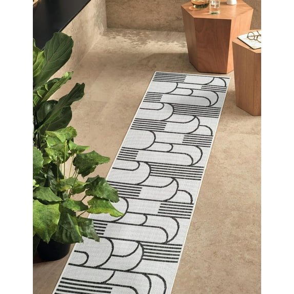 Unique Loom Outdoor Modern Collection Area Rug - Mod (2' x 5' 3" Runner White and Black)