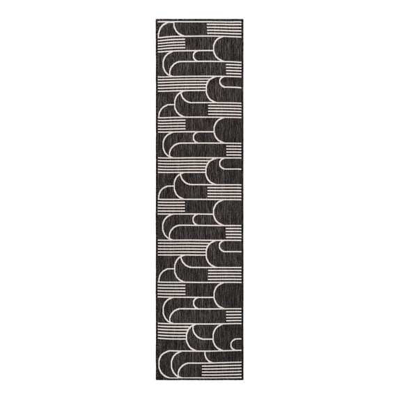 Unique Loom Outdoor Modern Collection Area Rug - Mod (2' x 8' Runner Black and White)