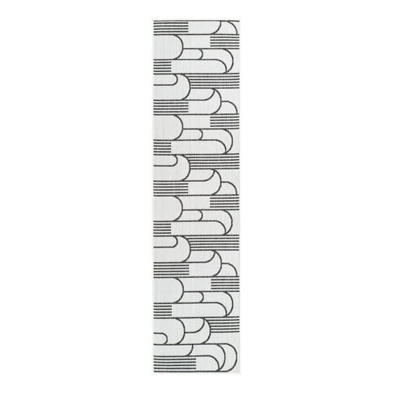 Unique Loom Outdoor Modern Collection Area Rug - Mod (2' x 8' Runner White and Black)