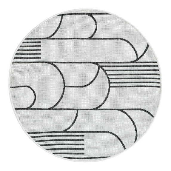 Unique Loom Outdoor Modern Collection Area Rug - Mod (3' 3" Round White and Black)